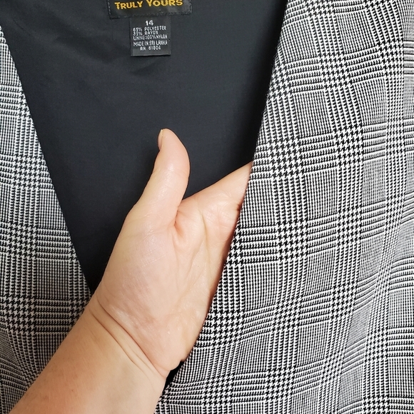 VINTAGE 90's GRUNGE ACADEMIA DRESS BLACK WHITE HOUNDSTOOTH PLUS SIZE 14 - Picture 6 of 7